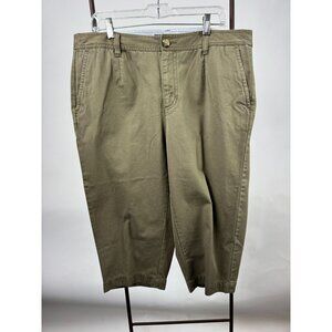 Liz Claiborne Womens Petite 16 Khaki Button-Front Cotton Pants